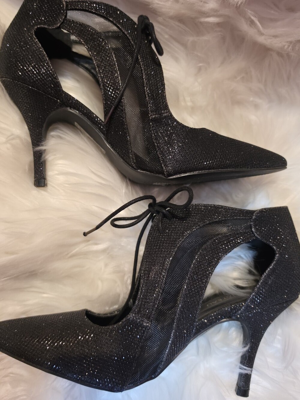Sparkle And Mesh Pointed-Toe Lace-Up Stiletto Heels